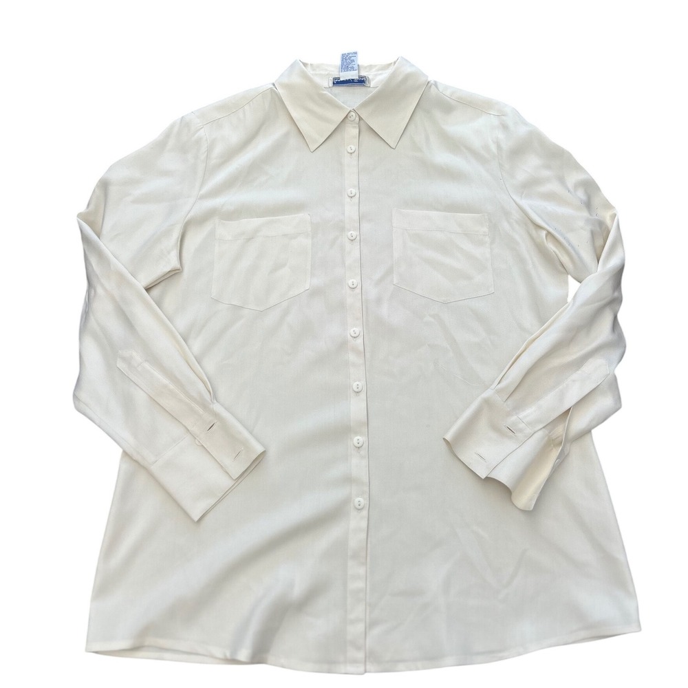 Anna and Frank Vintage 100% Silk Button Down Blouse Ivory Cream Long Sleeve M